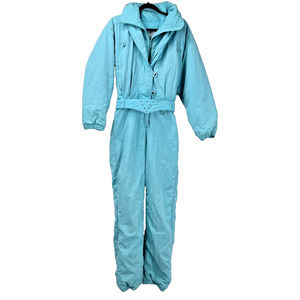 Vtg 80's 90's Nils Womens 8 Blue Green Ski Suit One Piece Bunny Suit Apres